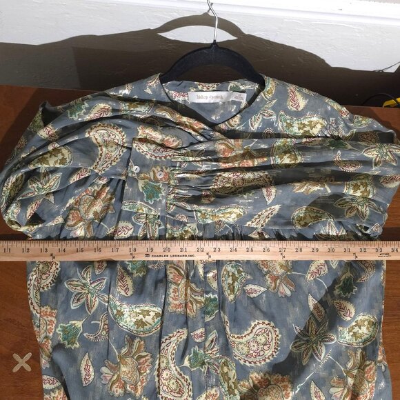 Anthropologie Bishop Young Paisley Boho Top Womens Medium Metallic Long Puff - Picture 8 of 9